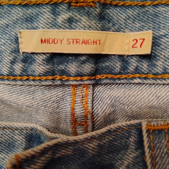 Levi’s Premium Middy Straight Jeans Distressed Leg Raw Hem Sz 27x25 - Picture 5 of 9